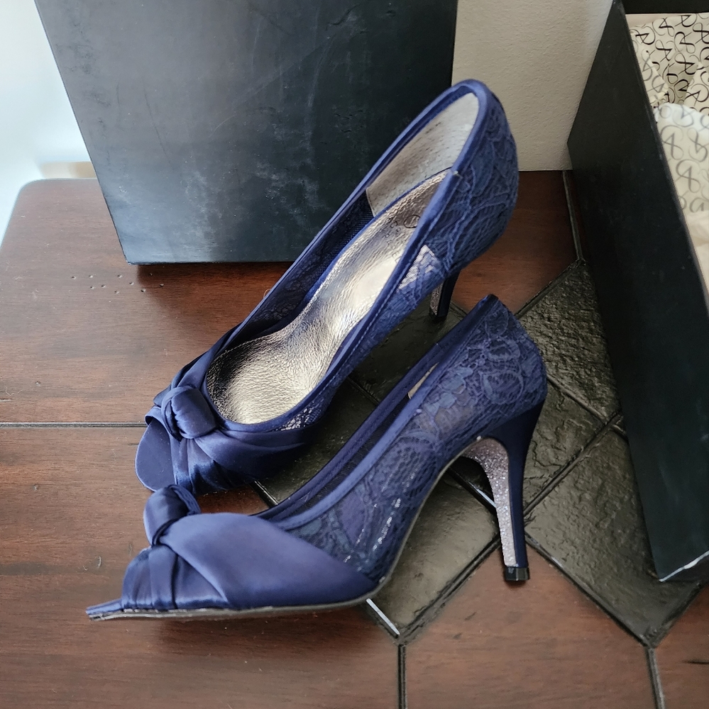 Franscesca Indigo Satin heels by Adrianna Papell - Size - 7.5